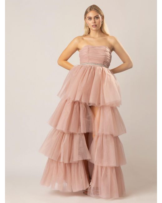 Apart Pink Abendkleid aus hochwertigem Nylon Material mit Volants