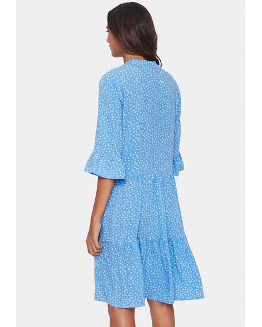 Saint Tropez Blue Sommerkleid EdaSZ Dress mit Volant und 3/4 Ärmel