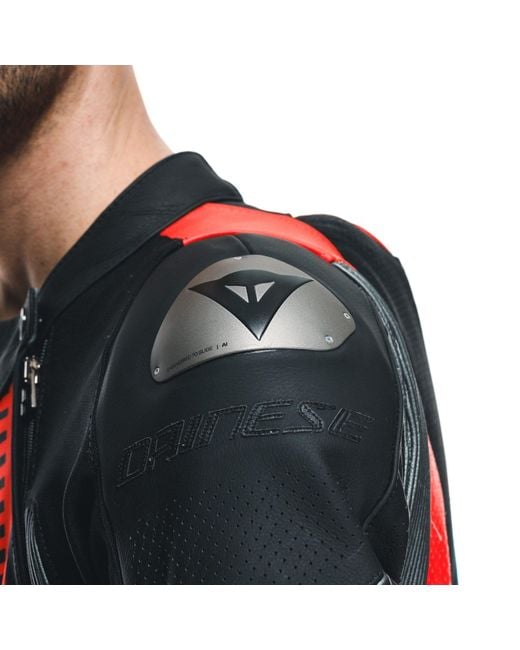 DAINESE Motorradkombi Audax D-Zip 1 tlg. Perf. Lederkombi schwarz / rot / antrazit in Black für Herren