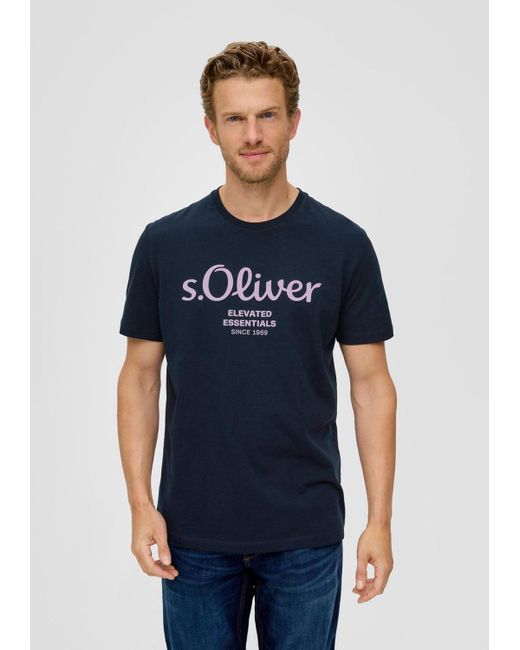 S.oliver T-Shirt Casual (2-tlg) mit Rundhals-Ausschnitt, kurzarm, Logo-Aufdruck im 2er Pack in Blue für Herren