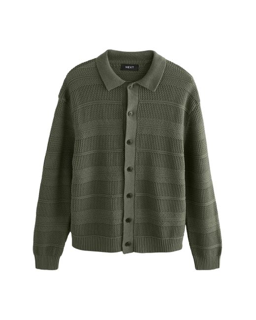 Next Strickjacke Relaxed Fit Hemdjacke mit Häkelstruktur (1-tlg) in Green für Herren