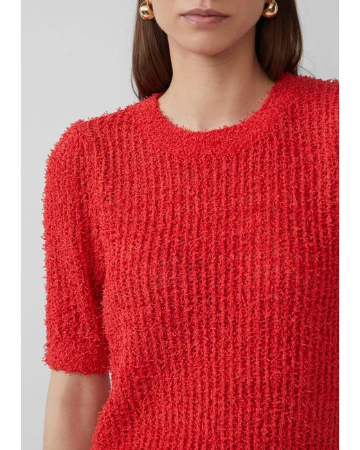 QS Red Strickpullover Kurzarmpullover aus Effektgarn