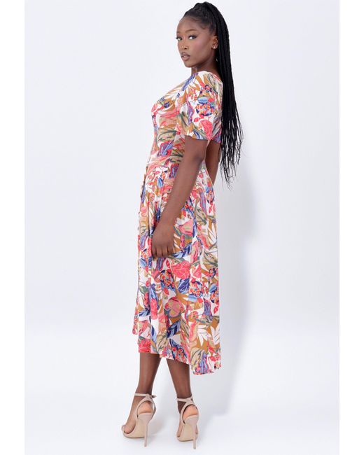 YC Fashion & Style White Sommerkleid mit Rückenausschnitt und lebendigem Muster Alloverdruck