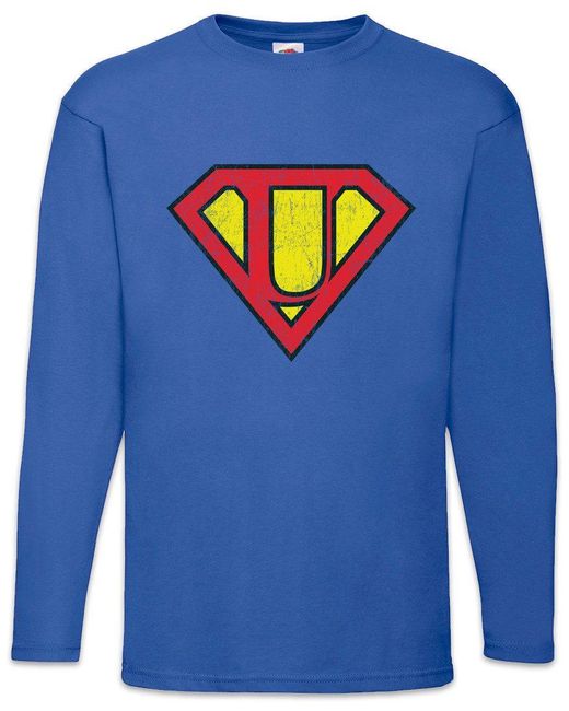 Urban Backwoods Langarmshirt Super U Langarm T-Shirt Buchstabe Initialen Vorname Nachname Man in Blue für Herren