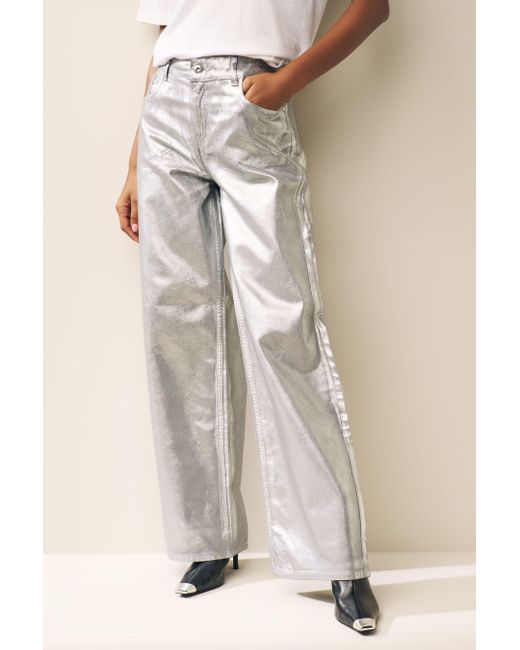 Next Gray Weite Metallic-Jeans mit weitem Bein (1-tlg)