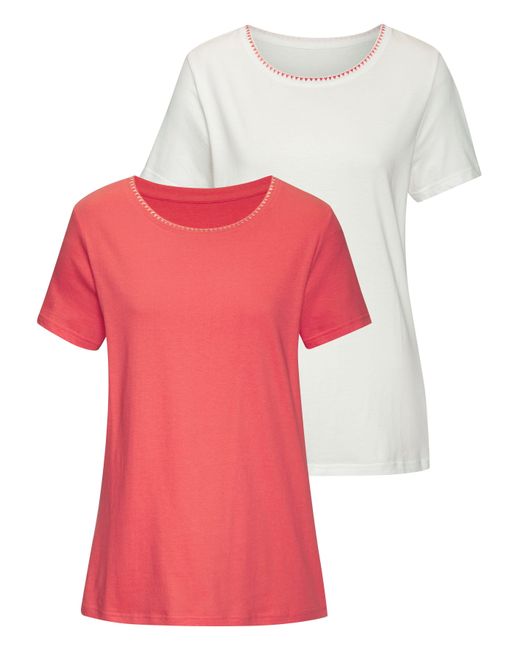 vivance active White Shirt mit modischer Kontraststickerei (Packung, 2er-Pack) aus weicher Baumwoll-Qualität