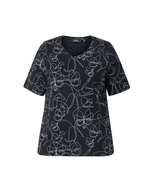Ulla Popken Black T-Shirt Tiermuster Classic V-Ausschnitt Halbarm