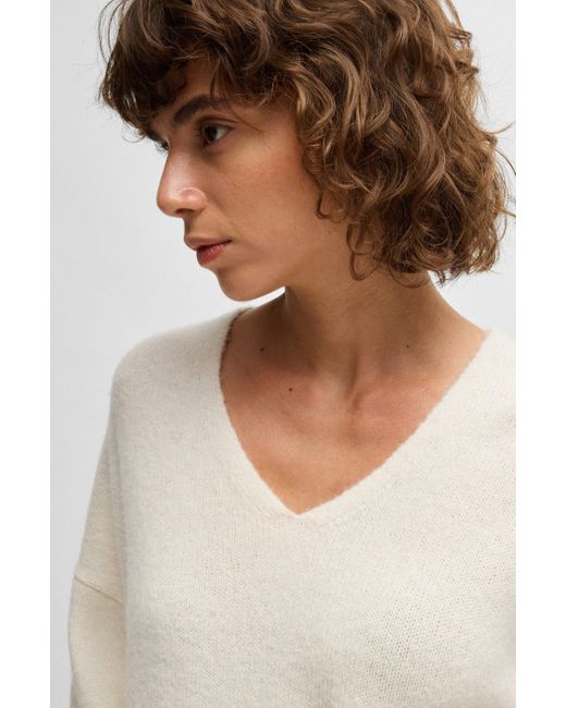 Boss White Strickpullover C_Fondella mit überschnittenen Schultern
