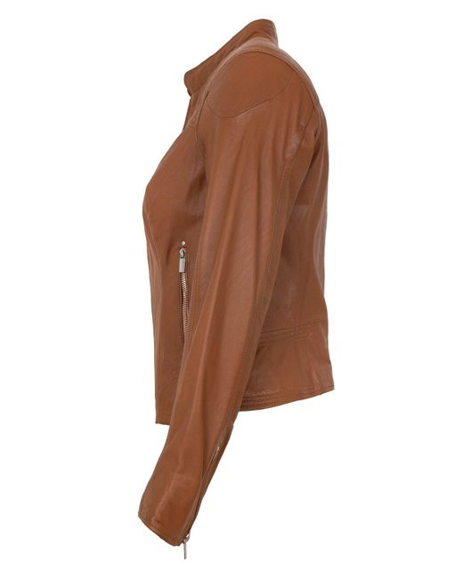 Lederjacken24 Brown Juno Lederjacke Lammnappa cognac