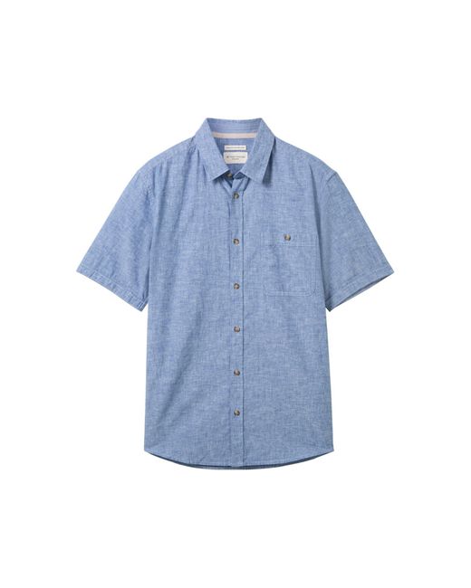 Tom Tailor Kurzarmshirt cotton linen shirt in Blue für Herren