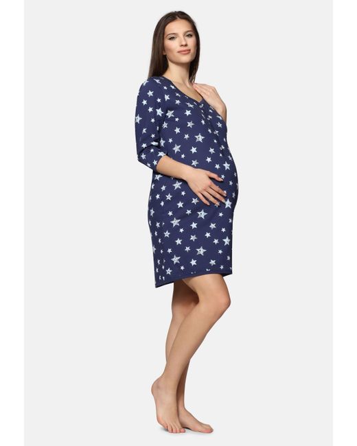 Be Mammy Blue Umstandsnachthemd Umstands Nachthemd mit Stillfunktion BE20-176 (1-tlg)