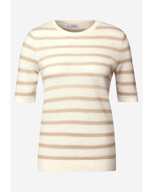 Cecil Natural Kurzarmpullover Gestreifter Strukturpullover (1-tlg)