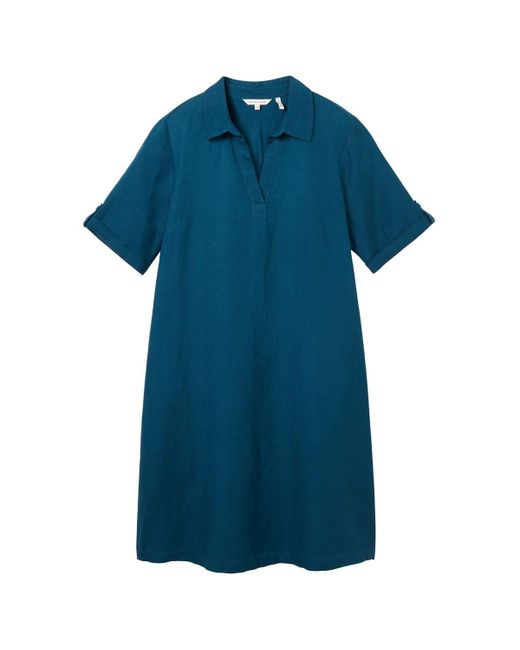 Tom Tailor Sommerkleid linen dress with polo collar, Moss Blue
