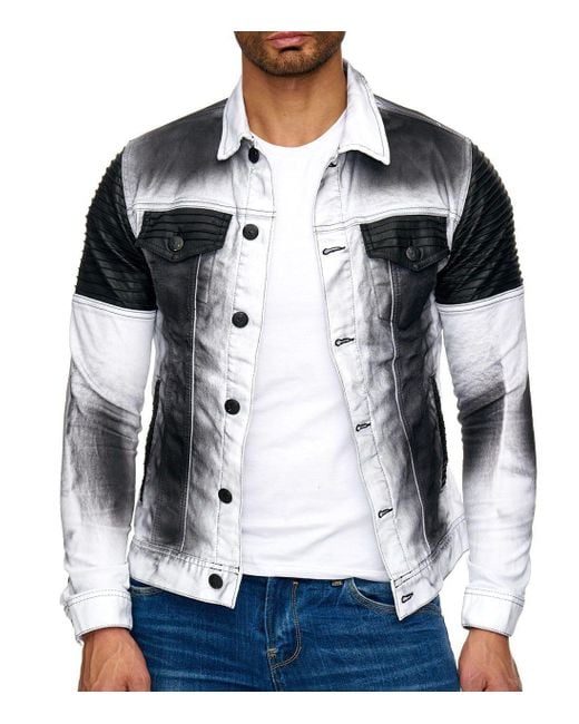 KINGZ Biker Jeansjacke im Batik-Look Weiss L in Blue für Herren
