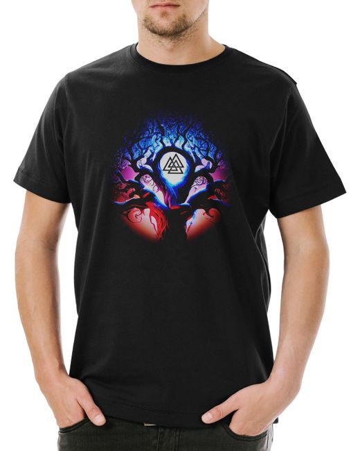 Urban Backwoods Print- Yggdrasil Moon Walknut T-Shirt Thor Tree Of Life Tyr Walhalla in Black für Herren