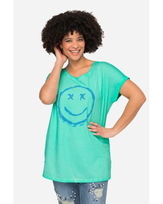 Angel of Style Green Rundhalsshirt T-Shirt oversized Smiley Rundhals
