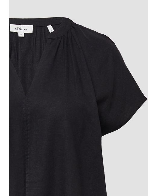 S.oliver Black Minikleid Blusenkleid aus Leinenmix mit Eingrifftaschen Raffung