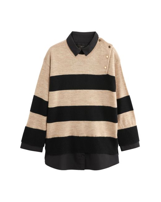 Next Black 2-in-- Gestreifter Pullover im Hemd-Lagenlook mit Knöpfen (1-tlg)