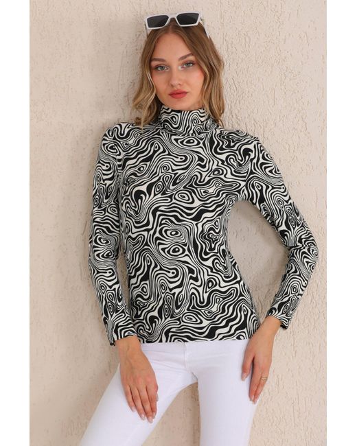 Bongual Langarmshirt Rollkragenshirt mit Wellen Print in Braun | Lyst DE