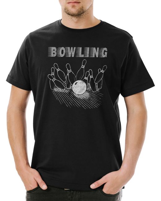 Urban Backwoods Print- Speed Bowling T-Shirt Wesley Crushers Team Lets TNG Star Bowl in Black für Herren