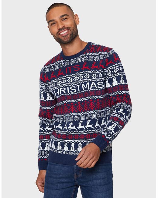 Threadbare Rundhalspullover Thistle (1-tlg) mit tollem Weihnachtsmotiv in Blue für Herren