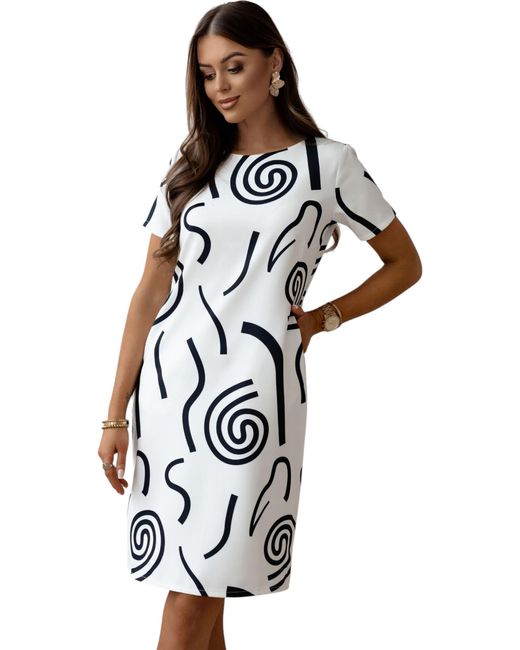 EloModa Black Midikleid Mittellanges Etui Kleid mit Geometrischem Print – Modern, Prakti