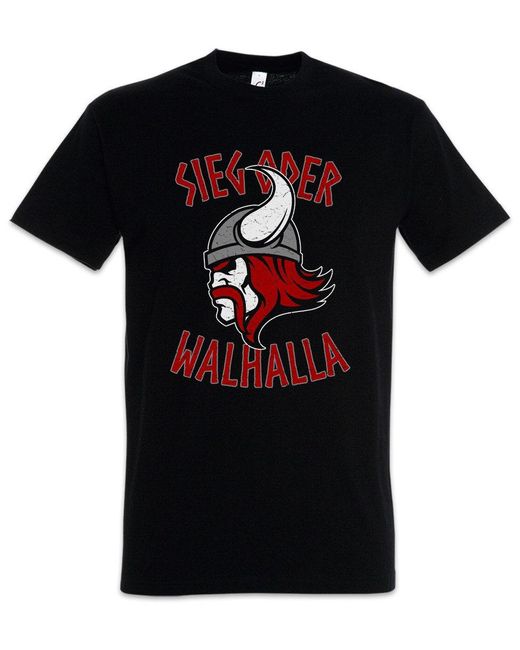 Urban Backwoods Print- Sieg Oder T-Shirt Asgard Midgard Asen Norse Thor Tyr in Black für Herren
