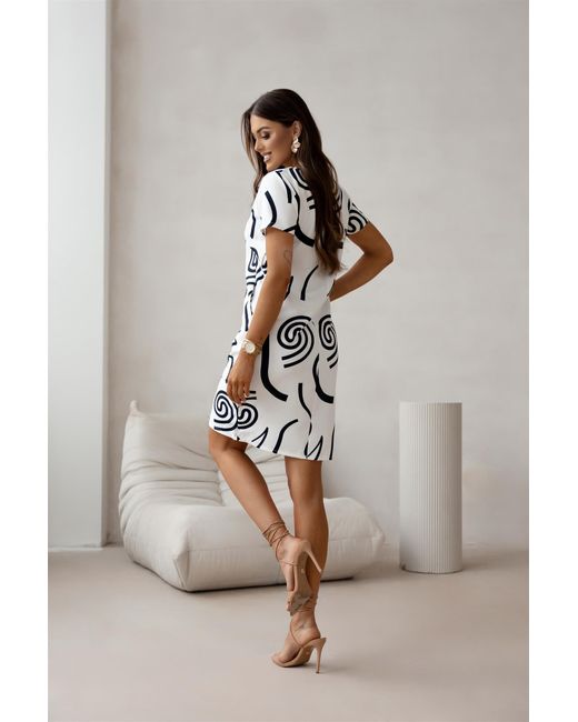 EloModa Black Midikleid Mittellanges Etui Kleid mit Geometrischem Print – Modern, Prakti