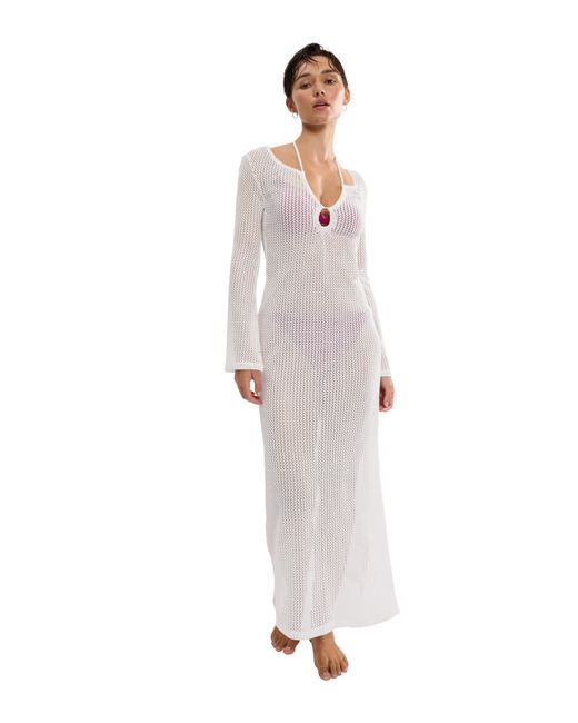 Triumph White Strandkleid Beach MyWear Crochet Long Dress LSL weiches Häkeldesign