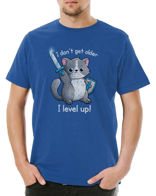 Urban Backwoods Print- Don' Get Older I Level Up T-Shirt Cat Katze Katzen Liebe in Blue für Herren