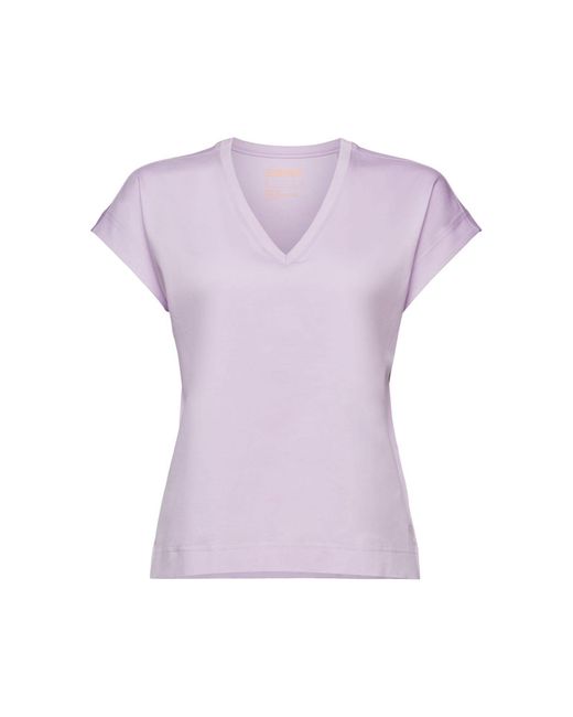 Esprit Purple V-Neck-T-Shirt aus merzerisierter Pima-Baumwolle (1-tlg)