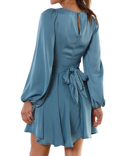 PYL A-Linien-Kleid Satin Lange Ärmel Cocktailkleid Mit Taille Binden 34-42  Größe in Blau | Lyst DE