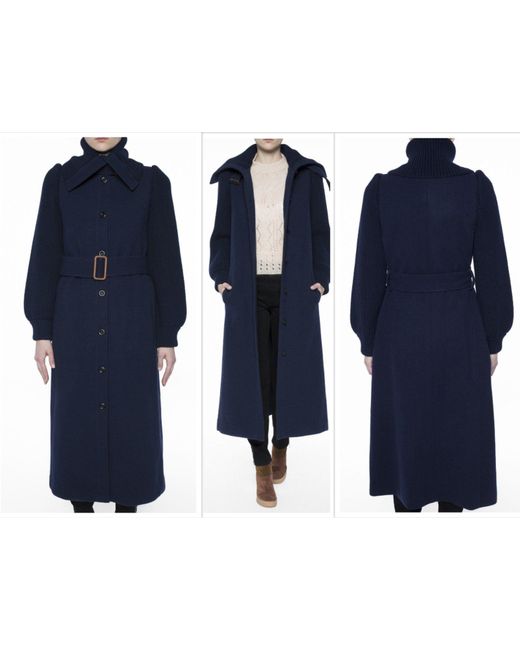 Chloé Blue É Langmantel Women Iconic Cult Belted Waist Coat Long Mantel Jacke Jacket Par