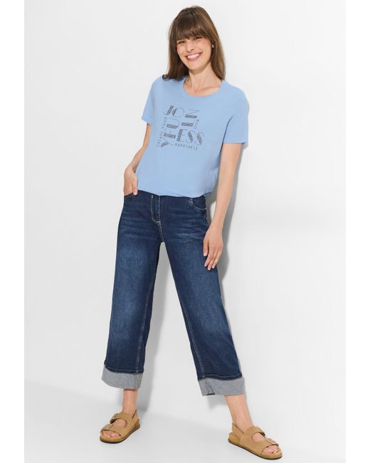 Cecil Blue T-Shirt mit Wording aus Steinchen