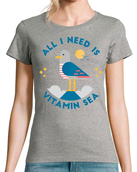 Youth Designz Gray T-Shirt "Vitamin Sea" perfekt für Strand besuche mit trendigem Frontprint