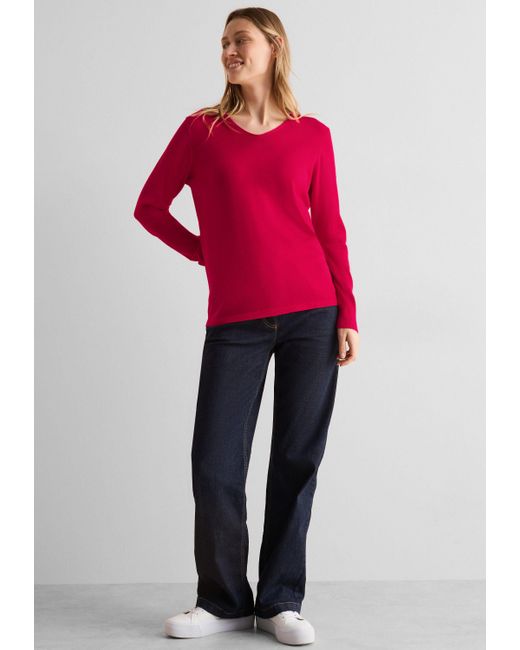 Cecil Red Strickpullover mit abgerundetem V-Ausschnitt