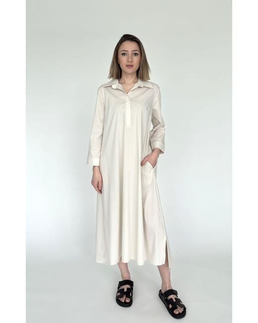 Zuckerwatte Gray A-Linien-Kleid langes Hemdblusenkleid aus feiner Baumwolle mit Stretch