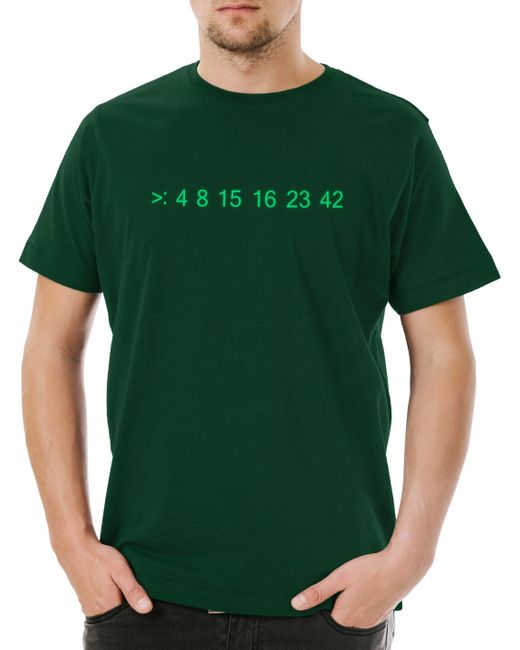 Urban Backwoods Print- Lost Code T-Shirt number Numbers Nummer 4 8 15 16 23 42 Lotto in Green für Herren