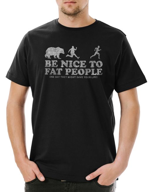 Urban Backwoods Print- Be Nice To People I T-Shirt Dick Dicker Stolz Übergewicht in Black für Herren