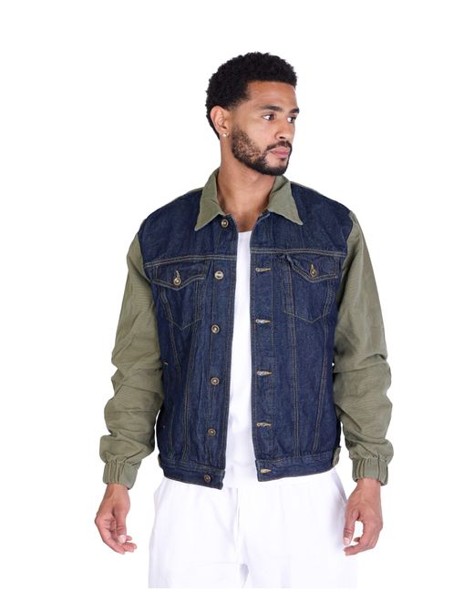KINGZ Lässige Jeansjacke mit Rins XXL Totenkopf Bestickung in Green für Herren