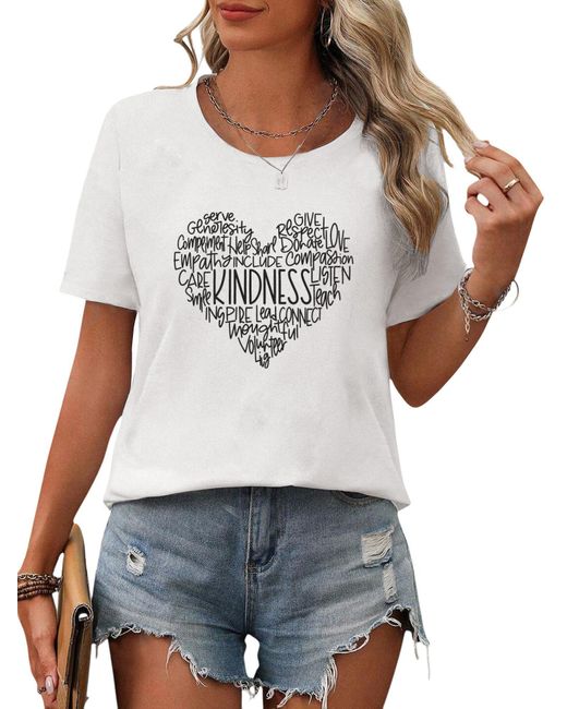 PYL Gray Bequemes Sommer Kurzarmbluse Locker Liebe Print-Shirt Bequem für Freizeit und Büro,Strandurlaub