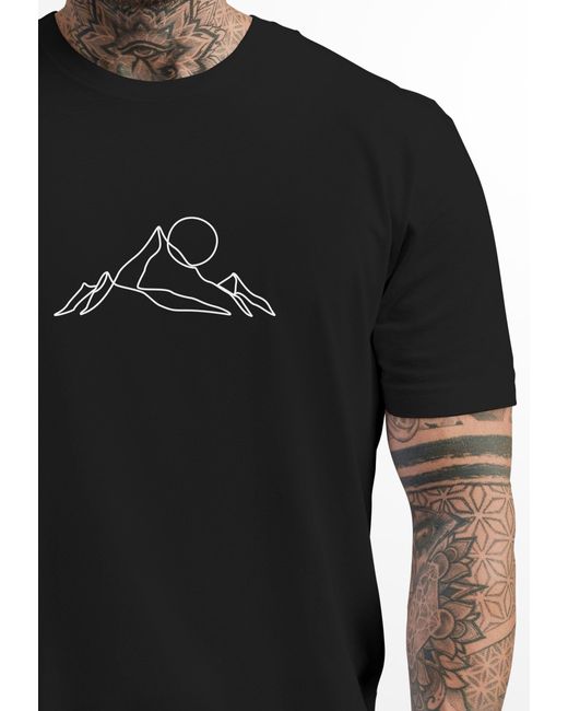 Neverless T-Shirt Berge Wandern Brustprint Aufdrucke Gebirge Outdoor mit Print in Black für Herren