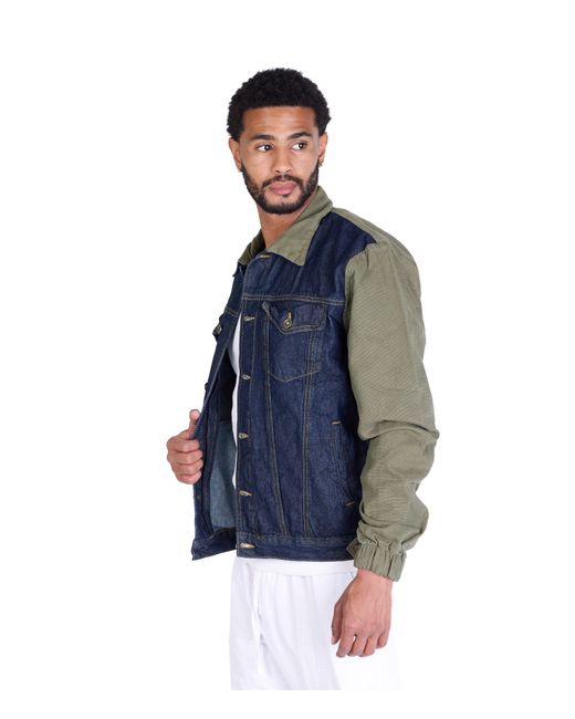 KINGZ Lässige Jeansjacke mit Rins XXL Totenkopf Bestickung in Green für Herren