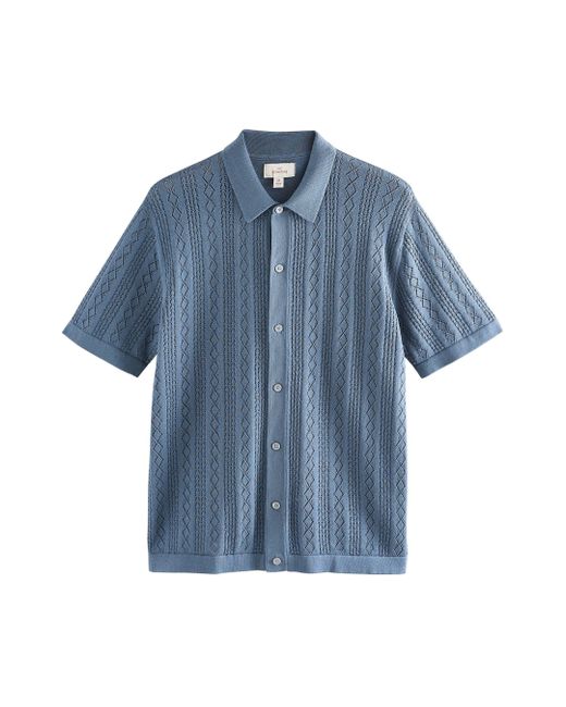 Next Poloshirt Regular Fit Signature Kurzarmhemd, Lochstickerei (1-tlg) in Blue für Herren