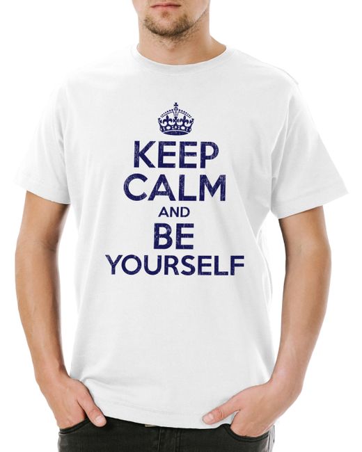 Urban Backwoods Print- Keep Calm And Be Yourself T-Shirt Individualist Indie Original in White für Herren