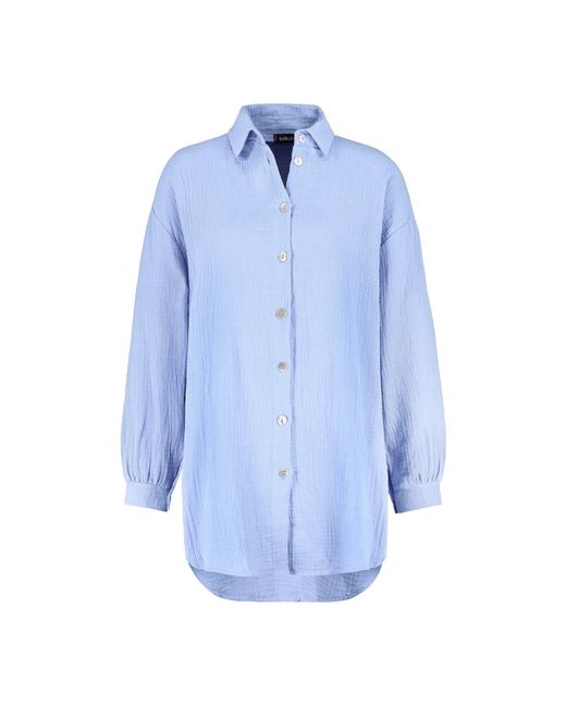 Sublevel Blue Blusenshirt Oversize langram mit Knopfleiste Crepe Bluse