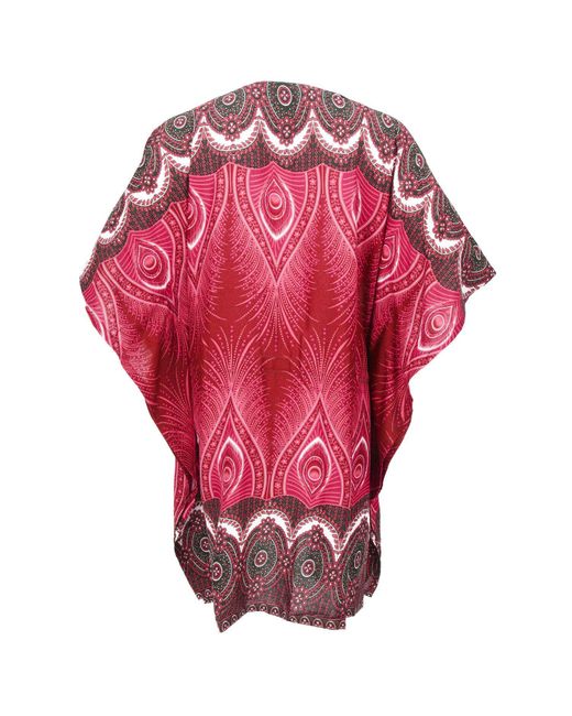 Guru-Shop Red Longbluse Poncho, Mandala Tunika, Boho Kaftan, Kurzarm.. alternative Bekleidung