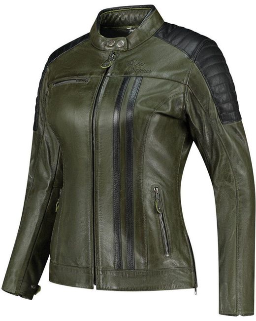 Rusty Stitches Green Motorradjacke Alice Motorrad Lederjacke
