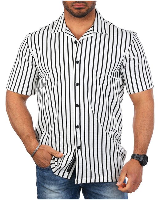 Carisma Kurzarmhemd Hemd trendig angenehm grob gewebt retro Look 9303 Regular Kurzarm Kentkragen Gestreift in White für Herren