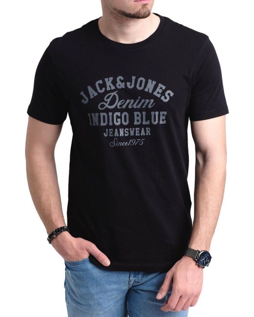 Jack & Jones Print- Bequemes Slimfit Shirt in Black für Herren